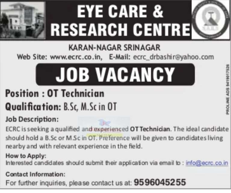 Jobs in Eye Care and Research Centre Srinagar JKUpdates Govt