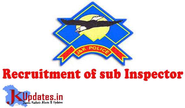 JK Police SI Recruitment for Fresh Sub Inspector : 669 Posts Sub Inspector Jobs, SI Jobs, Home Department Jobs