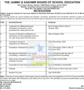 JKBOSE Academic Calendar