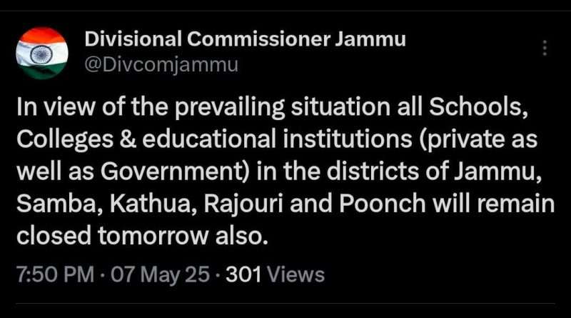 Jammu News: Schools, Colleges to Remain Closed Tomorrow in Five Jammu Districts: Div Com Jammu