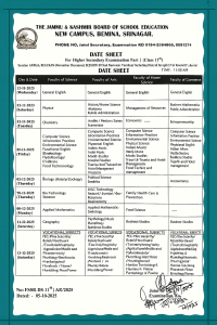 JKBOSE CLASS 11th Date Sheet 2025 Released