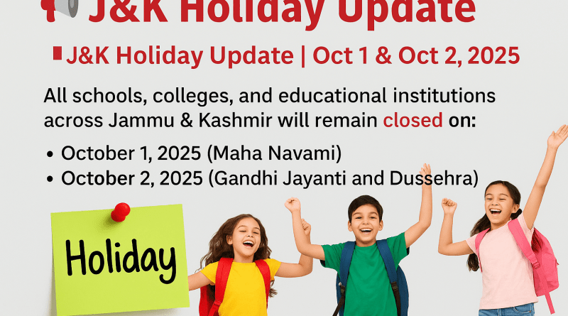 J&K Holiday Update : 02 Holidays
