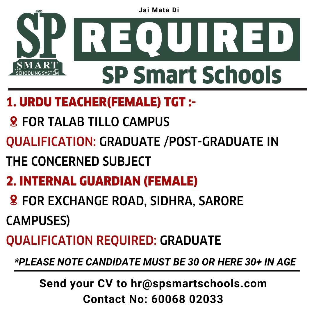 SP Smart Schools Recruitment for various Jobs