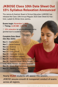 JKBOSE Class 10th Date Sheet Out | 15% Syllabus Relaxation Announced - JKBOSE Class 10th Date Sheet