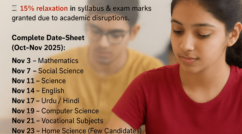 JKBOSE Class 10th Date Sheet Out | 15% Syllabus Relaxation Announced - JKBOSE Class 10th Date Sheet