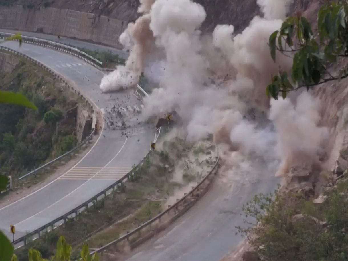 Three boulders blasted to widen Jammu-Srinagar National Highway