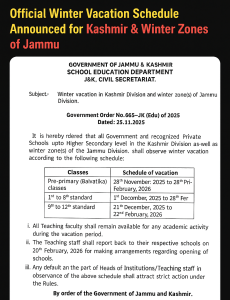 Winter Vacation Schedule Announced