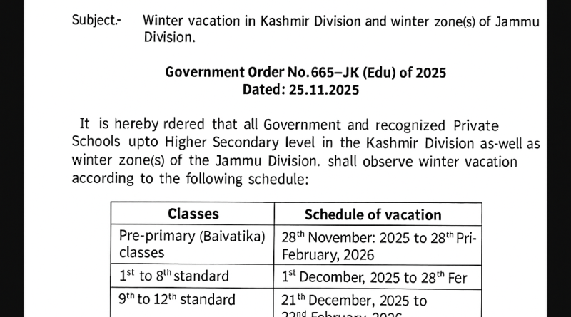 Winter Vacation Schedule Announced
