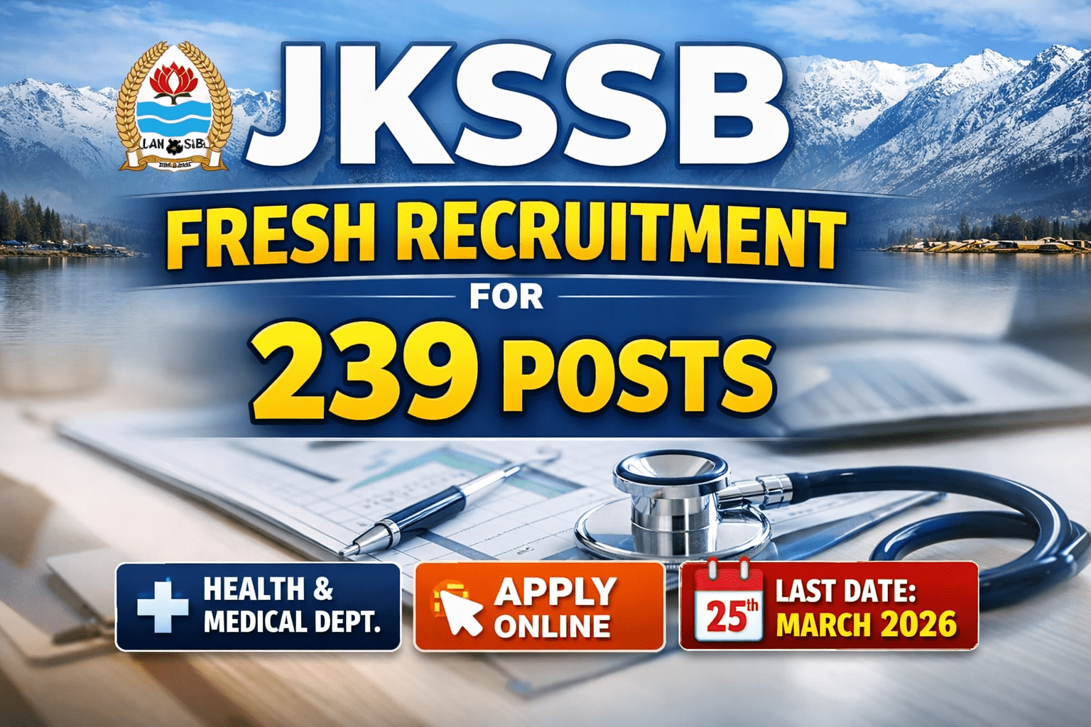 JKSSB Fresh Recruitment for 239 Posts