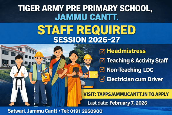 Recruitment in Tiger Army Pre-Primary School, Jammu Cantt