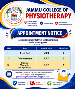 Jammu College of Physiotherapy Recruitment 2026