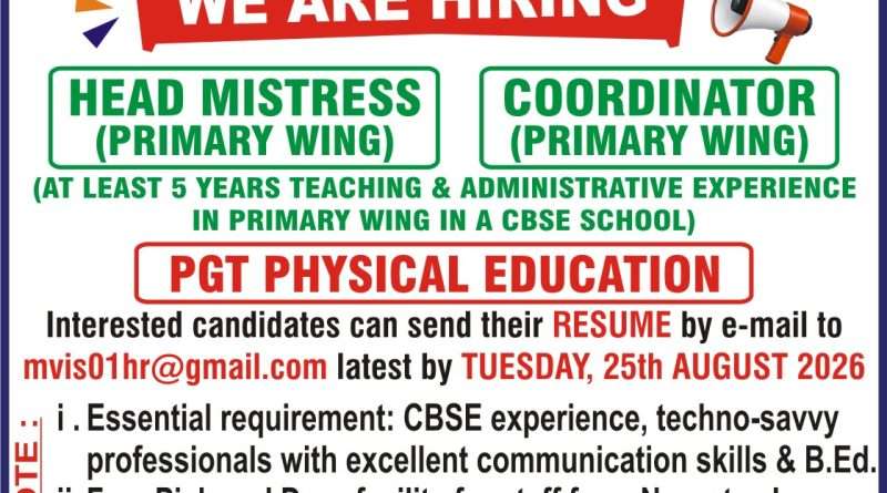 MV International School Recruitment 2026