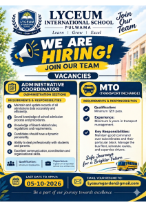Lyceum International School Pulwama Recruitment