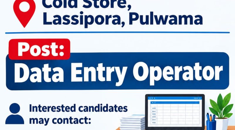 Data Entry Operator Job Vacancy in Lassipora, Pulwama